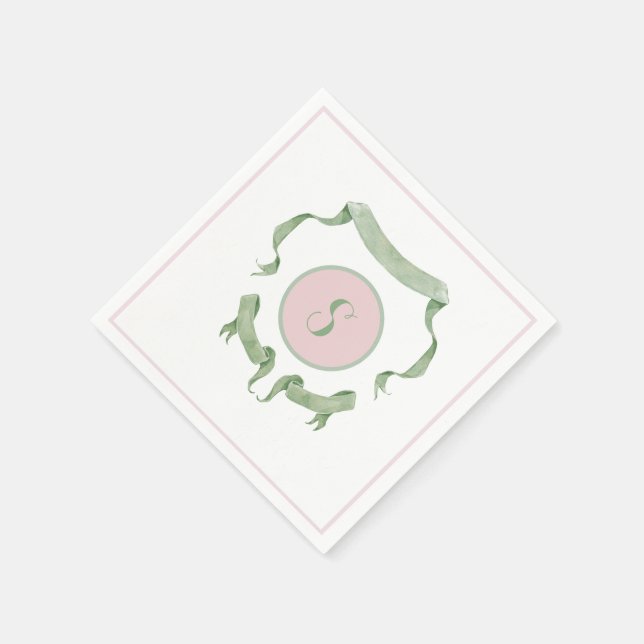 Chinoiserie Rosa Rosett band Logotyp Vapensköld Pappersservett (Hörn)