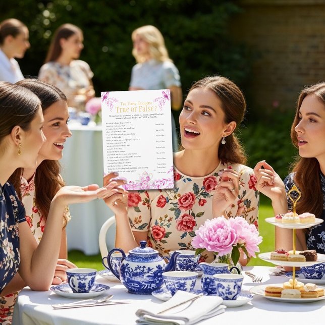 Chinoiserie Rosa Té-etikett Bröllopsdusch spel Inbjudningar (Chinoiserie Pink Tea Etiquette Bridal shower game)