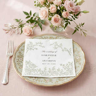 Chinoiserie Sage Gröna Blommiga Bröllops Servetter