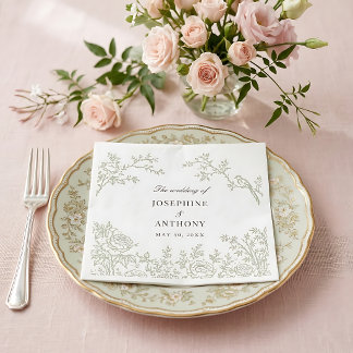 Chinoiserie Sage Gröna Blommiga Bröllops Servetter