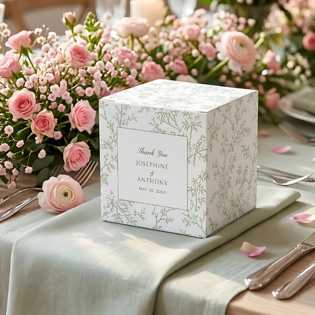 Chinoiserie Sagegrön Blommig Bröllop Välkomst  Presentaskar (Skapare uppladdad)