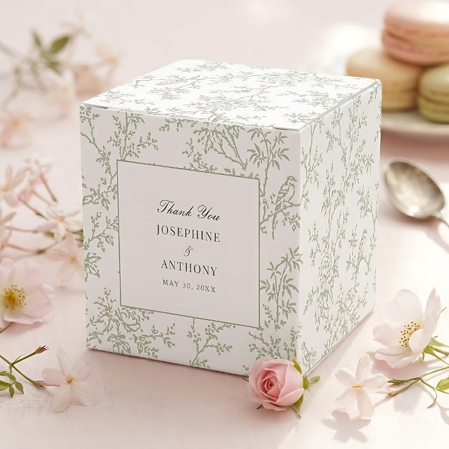 Chinoiserie Sagegrön Blommig Bröllop Välkomst  Presentaskar (Skapare uppladdad)
