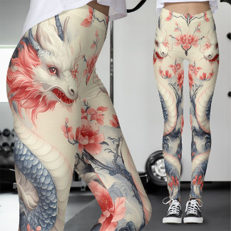 Chinoiserie Sakura Drak | Mjuk Rosa Blommig Leggings