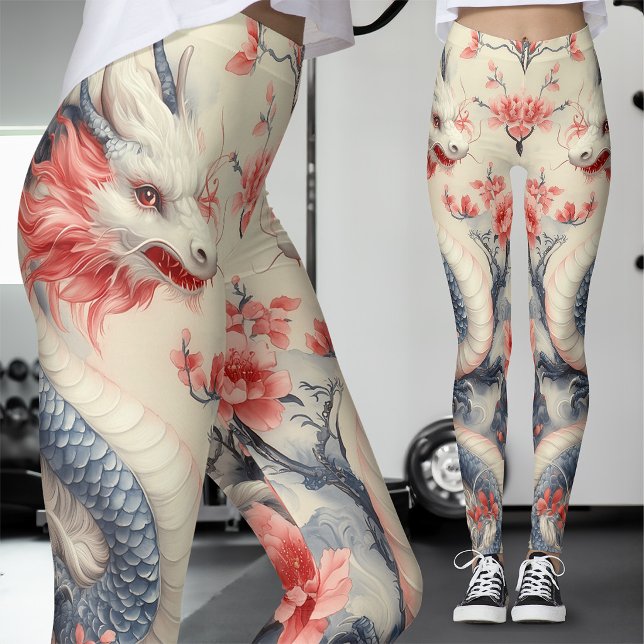 Chinoiserie Sakura Drak | Mjuk Rosa Blommig Leggings (Skapare uppladdad)