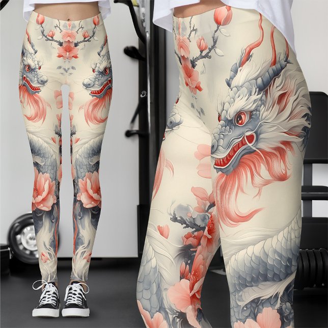 Chinoiserie Sakura Drakon | Skiffer & Rosa Konst Leggings (Skapare uppladdad)
