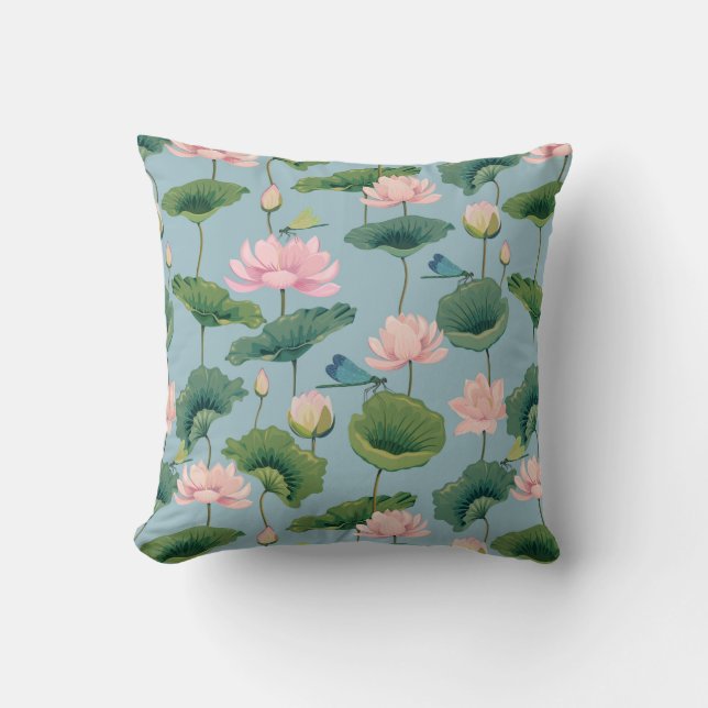 Chinoiserie stil lotus och dragonfly kudde (Framsida)