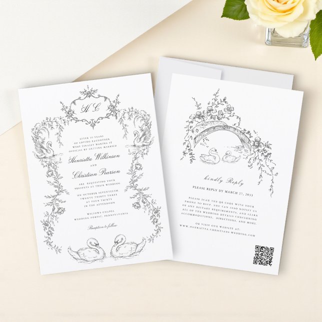 Chinoiserie swan all in one Wedding Invitation Inbjudningar (Skapare uppladdad)