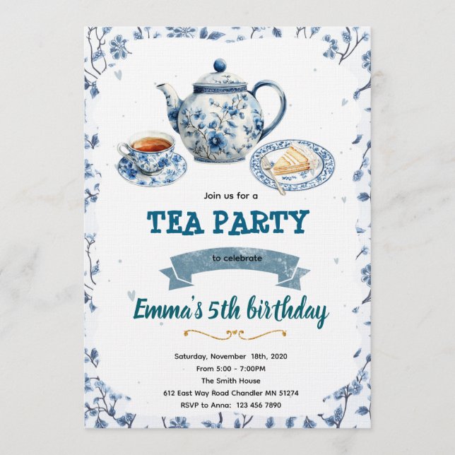 Chinoiserie tea party Invitation Inbjudningar (Framsida)