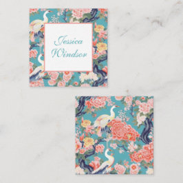 Chinoiserie Teal Blommigt Egret Gift-hölje Anteckningskort