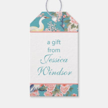 Chinoiserie Teal Blommigt Egret