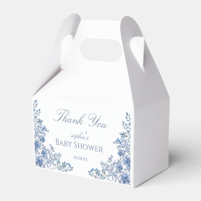 Chinoiserie Toile Blå Blommig Baby Shower Presentaskar (Framsidan Sidan)