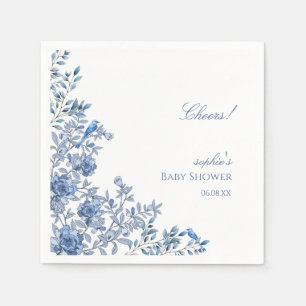 Chinoiserie Toile Blå Blommig Bebis Shower Pappersservett