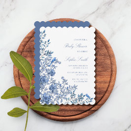 Chinoiserie Toile Blå Ömtålig Blommig Bebis Shower Inbjudningar