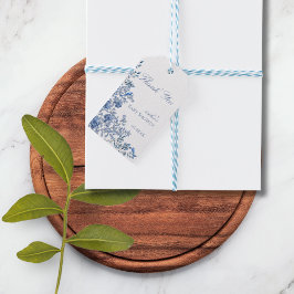 Chinoiserie Toile Blommig Baby Shower Blå Presentetikett