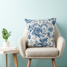 Chinoiserie Toile Blue and White Peonies Blommigt
