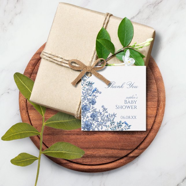 Chinoiserie Toile Blue Blommigt Baby Shower Gåvor Etiketter (Skapare uppladdad)