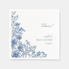 Chinoiserie Toile Blue Floral Baby Shower Pappersservett