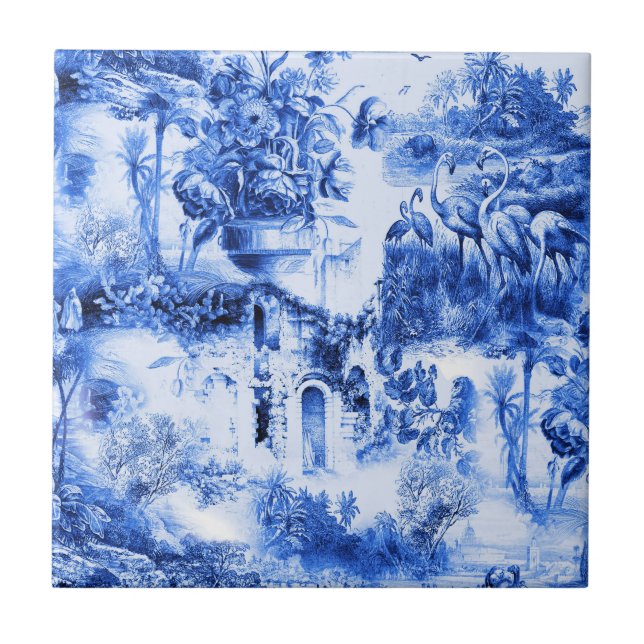 Chinoiserie-toile,blue willow,blue china  kakelplatta (Framsidan)