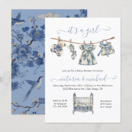 Chinoiserie Toile Clothesline Baby Shower Girl Inbjudningar