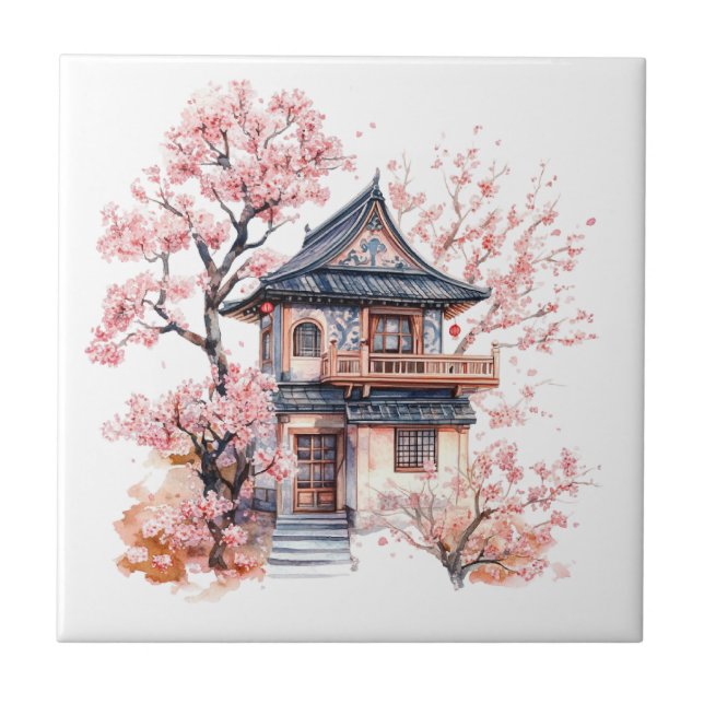 Chinoiserie Toile De Jouy Pagod  Kakelplatta (Framsidan)