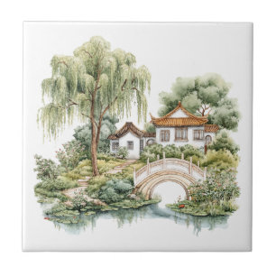Chinoiserie Toile De Jouy Pagod Kakelplatta
