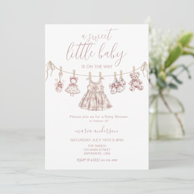 Chinoiserie Toile Girl barnkläder Baby Shower Inbjudningar (Stående Fram)