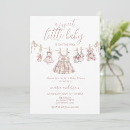 Chinoiserie Toile Girl barnkläder Baby Shower Inbjudningar