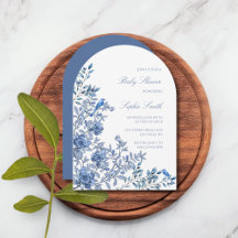 Chinoiserie Toile Soft Blue Blommigt Baby Shower