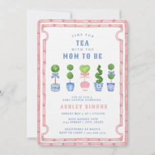 Chinoiserie Topiary Baby Shower Rosa Tea Party Inbjudningar
