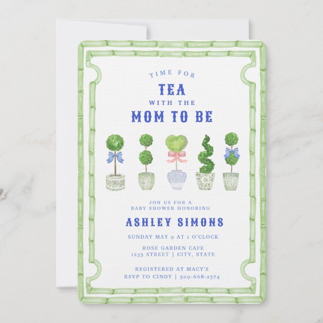 Chinoiserie Topiary Baby Shower | Tea Party Inbjudningar (Framsida)