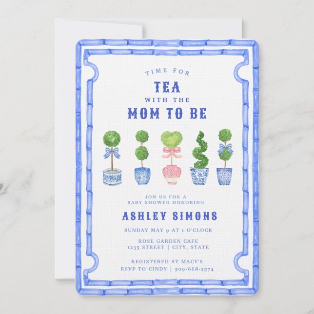 Chinoiserie Topiary Baby Shower | Tea Party Invita Inbjudningar (Framsida)