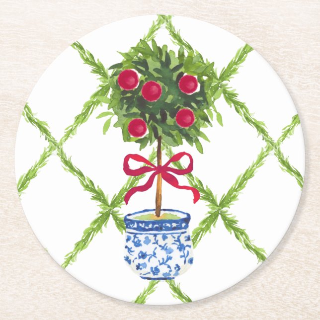 Chinoiserie Topiary Helgdag Underlägg Papper Rund (Framsidan)