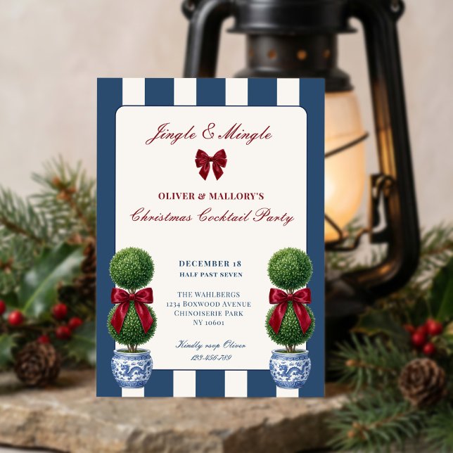 Chinoiserie Topiary Jingle Mingle Julfest Inbjudningar (Christmas Cocktail Party Invitation by Darling & May)