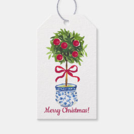 Chinoiserie Topiary jul, Blue White Helgdag Presentetikett