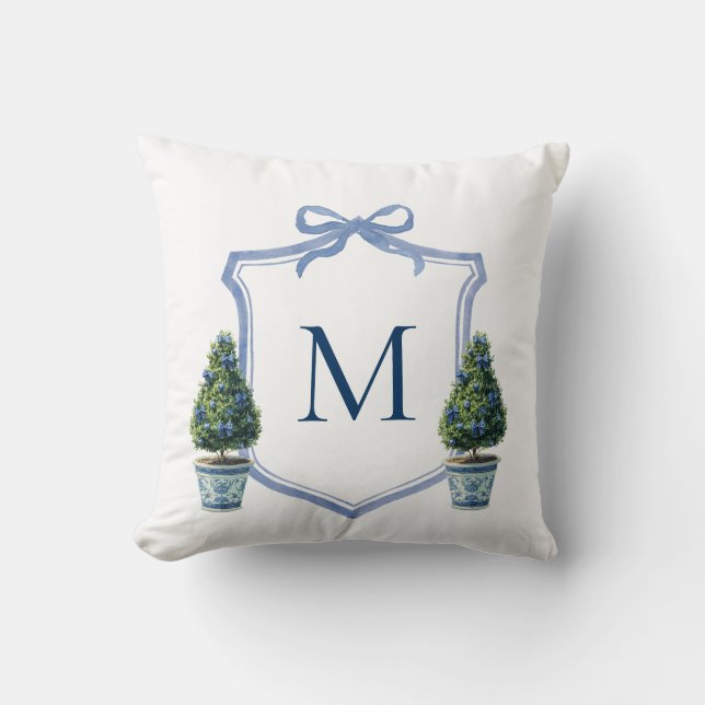 Chinoiserie Topiary Monogrammerad Vapen Kudde (Framsida)