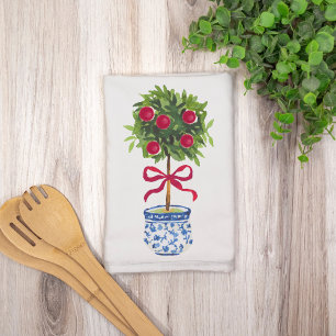 Chinoiserie Topiary Red Bow Kökshandduk