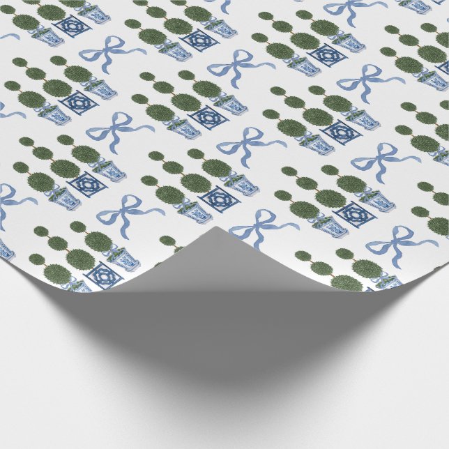 Chinoiserie Topiary Träd Blå Slinga Presentpapper (Hörn)