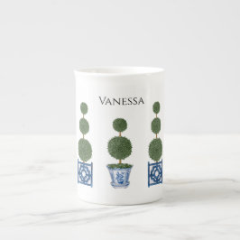 Chinoiserie Topiary Träd Trio Ceramic Benporslin Mugg