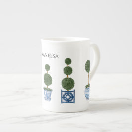 Chinoiserie Topiary Träd Trio Keramik Benporslin Mugg