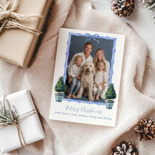 Chinoiserie Topiary Tree Christmas Holiday Card Julkort (Chinoiserie Topiary Tree Photo Holiday Card)