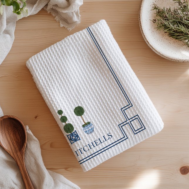Chinoiserie Trädgårdsträd Kökshandduk (Chinoiserie Topiary Tree Kitchen Towel)