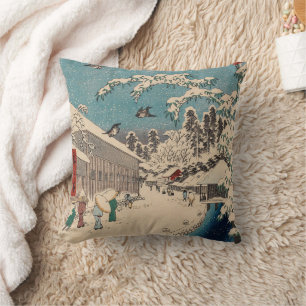 Chinoiserie Ukiyo-e Japans vinter snö landskap Kudde