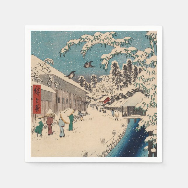 Chinoiserie Ukiyo-e Japans vinter snö landskap Pappersservett (Framsidan)