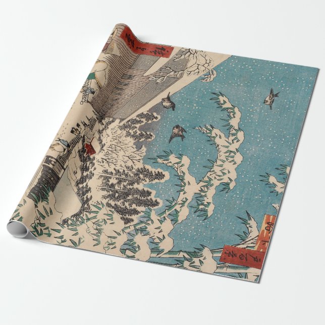 Chinoiserie Ukiyo-e Japans vinter snö landskap Presentpapper (Utrullad)