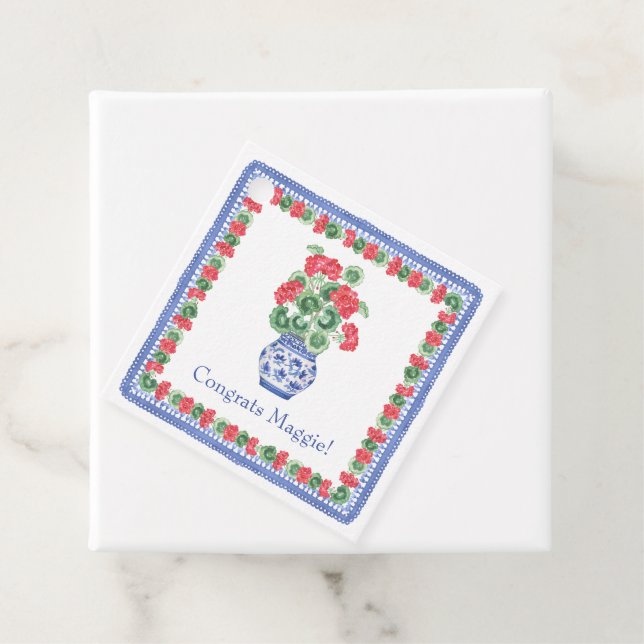 Chinoiserie Vas från Red Geraniums Gåvor Etiketter (På plats)