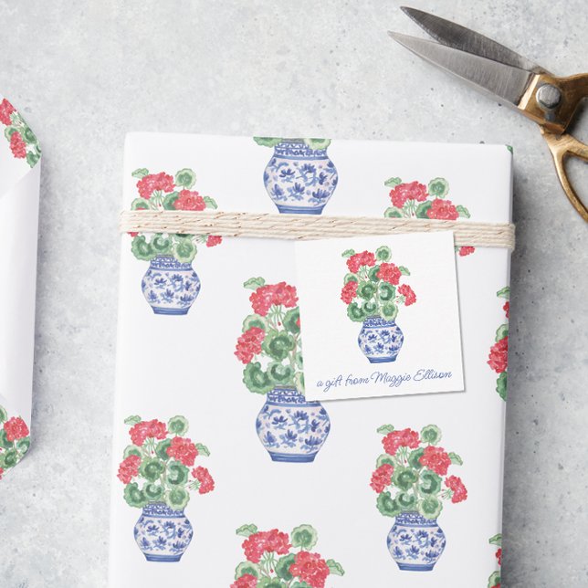 Chinoiserie Vas i Red Geraniums Gift-hölje Anteckningskort (Skapare uppladdad)