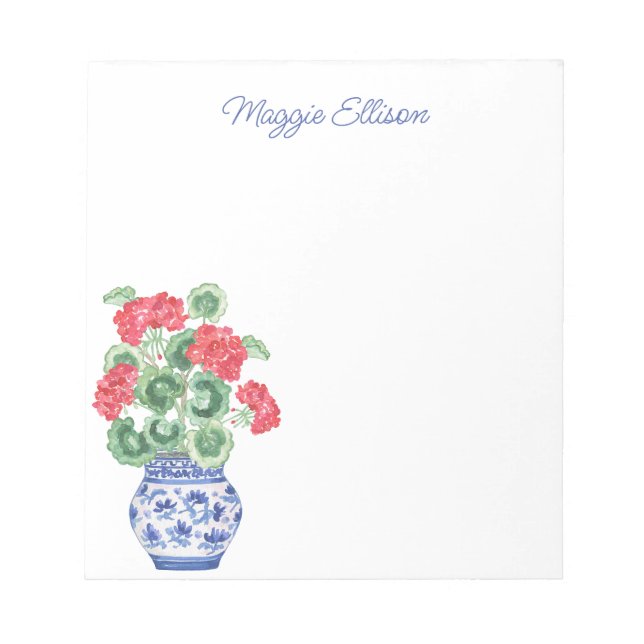 Chinoiserie Vas i Red Geraniums Personlig Anteckningsblock (Framsida)