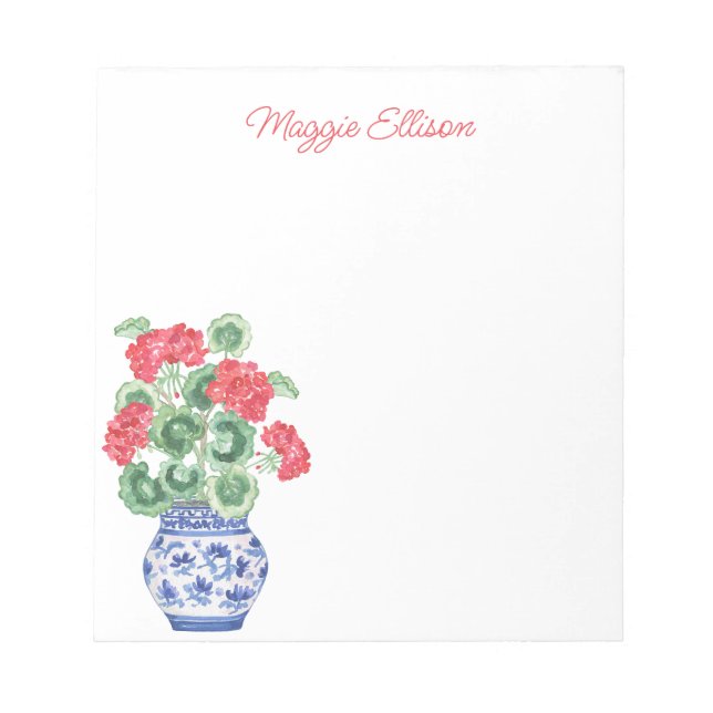 Chinoiserie Vas i Red Geraniums Personlig Anteckningsblock (Framsida)