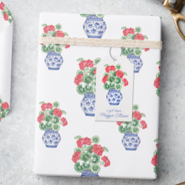 Chinoiserie Vas i Red Geraniums Personlig Presentetikett