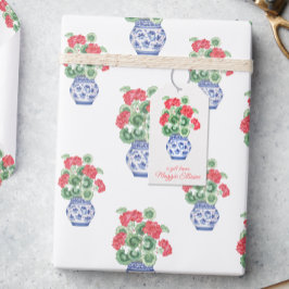 Chinoiserie Vas i Red Geraniums Personlig Presentetikett